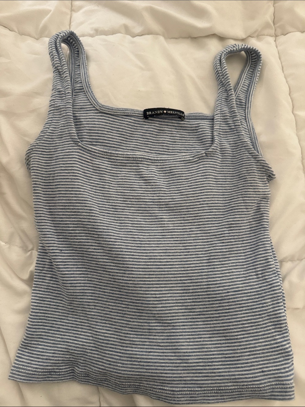 Brandy Melville Light Blue & White Striped Square Neck Tank